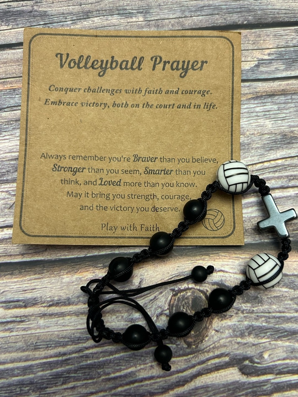 Volleyball Prayer Beaded Bracelet with Cross